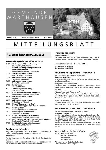 Amtliche Bekanntmachungen - Warthausen