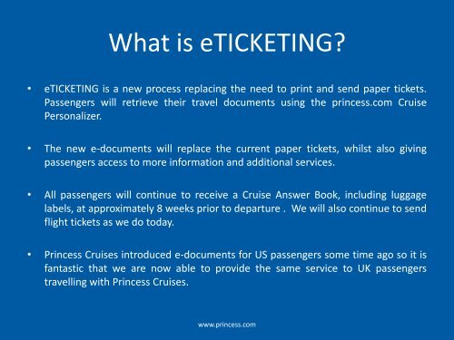 Princess Cruises Introduction of eTICKETING