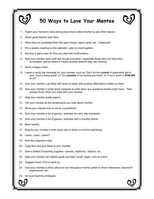 50 Ways to Love Your Mentee - Washoe County School District