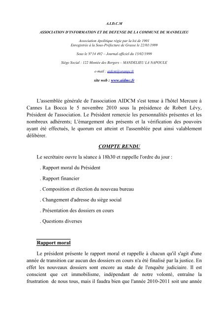 L Assemblee Generale De L Association Aidcm S Est Tenue A L