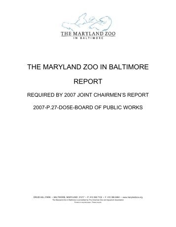 THE MARYLAND ZOO IN BALTIMORE REPORT