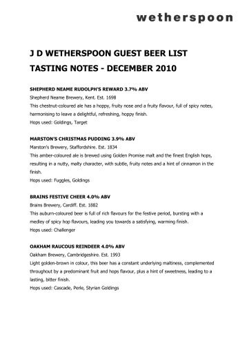 jd wetherspoon guest beer list tasting notes - december ... - Real Ale