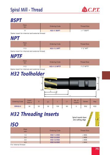 H32 Threading Inserts ISO NPT NPTF