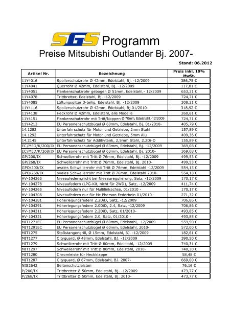 Mitsubishi Outlander Bj. 2007- - SGS