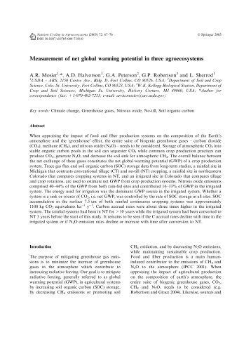 Measurement of net global warming potential in three agroecosystems