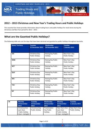 Trading Hours and Public Holidays What are the Gazetted Public ...