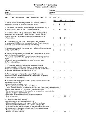 Potomac Valley Swimming Starter Evaluation Form