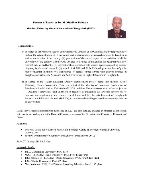 Resume University Grants Commission Of Bangladesh