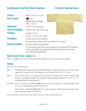Guideposts Knit for Kids Sweater Crochet Instructions ... - World Vision