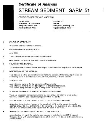 STREAM SEDIMENT SARM 51 - Mintek