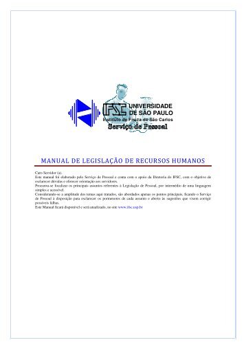 MANUAL DE LEGISLAÃÃO DE RECURSOS HUMANOS - IFSC - USP