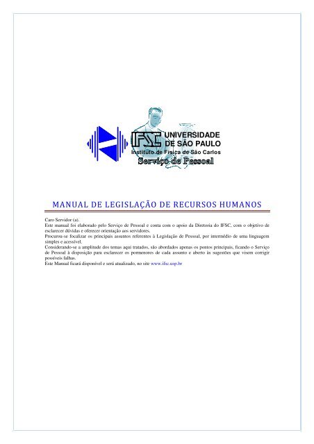 MANUAL DE LEGISLAÃÃO DE RECURSOS HUMANOS - IFSC - USP