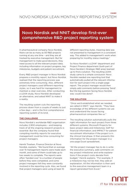 Novo Nordisk LEAN monthly reporting system - NNIT