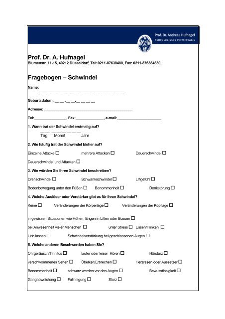 Fragebogen â Schwindel - WOin Gesundheit