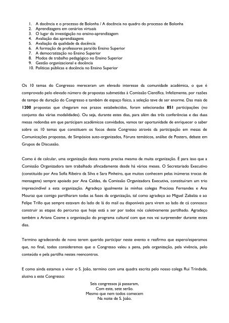 Texto da Sessão de Abertura por Carlinda Leite - Faculdade de ...