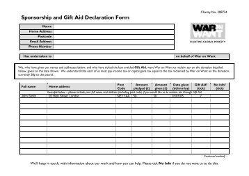 Sponsorship and Gift Aid Declaration Form - War on Want