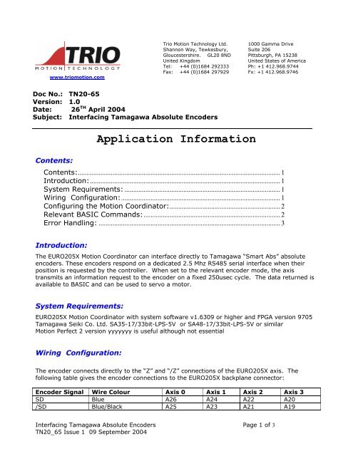 TN20_65 Tamagawa Absolute Encoders(1). - Trio Motion Technology