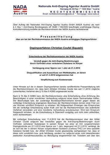 P ressemitteilung Dopingverfahren Christian Coufal - NADA Austria