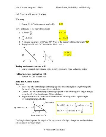 6-7 Sine and Cosine Ratio notes