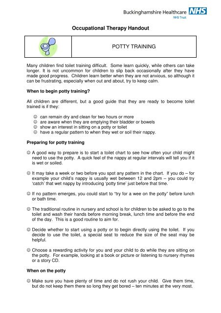 Occupational Therapy Handout POTTY TRAINING