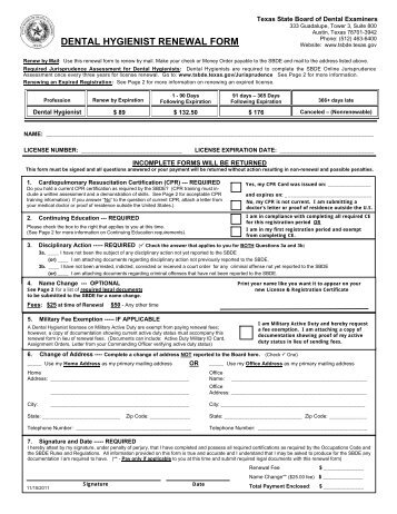 DENTAL HYGIENIST RENEWAL FORM - Texas State Board of ...