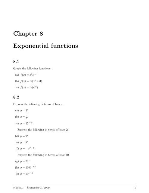 Chapter 8 Exponential functions - Ugrad.math.ubc.ca