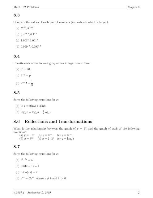 Chapter 8 Exponential functions - Ugrad.math.ubc.ca