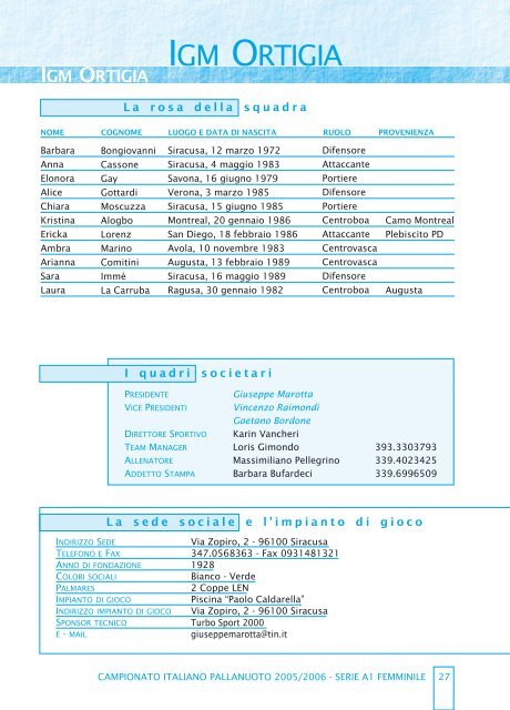 Guida al Campionato 2005/06 - Federazione Italiana Nuoto