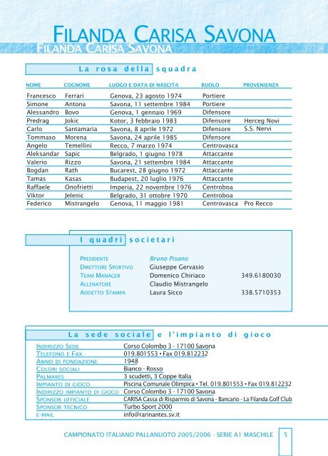 Guida al Campionato 2005/06 - Federazione Italiana Nuoto