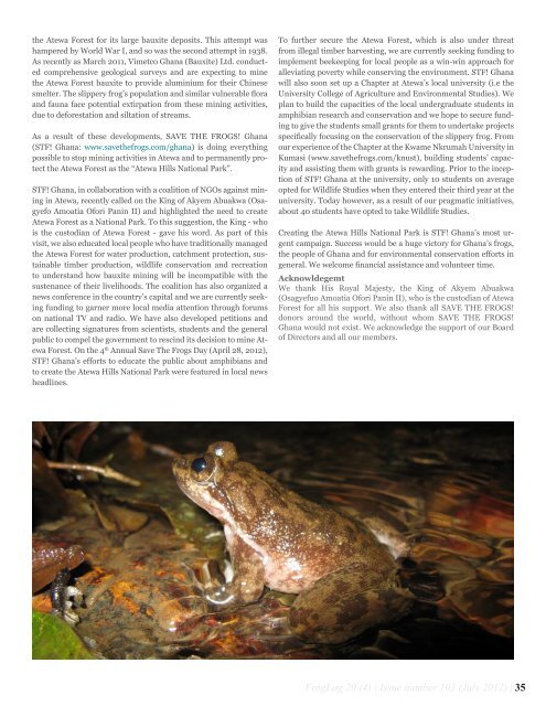 FrogLog 103 PDF here - Amphibian Specialist Group