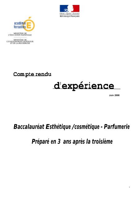 Dossier experience bac pro ECP 3 ans - SBSSA - Académie de ...