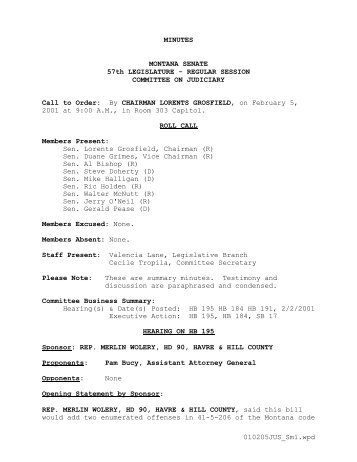 010205JUS_Sm1.wpd MINUTES MONTANA SENATE 57th ...