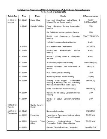 Tentative Tour Programme of Thiru K - Ramanathapuram