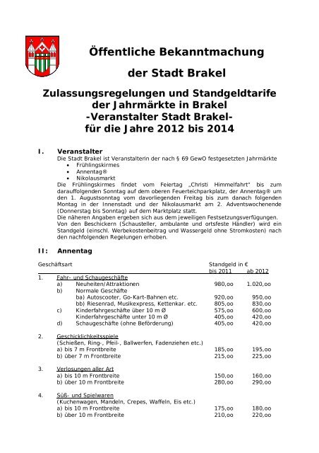 Bekanntmachungen vom 22. September 2011 (ca ... - Stadt Brakel