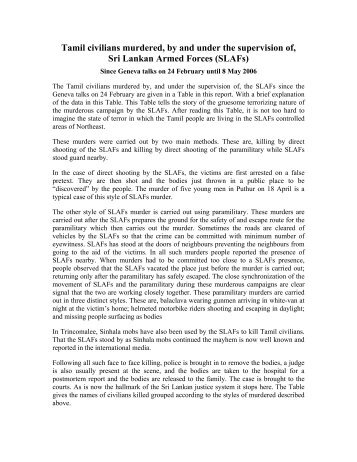 Tamil civilians murdered, by and under the supervision of, Sri ...