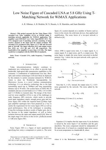 Low Noise Figure of Cascaded LNA at 5.8 GHz Using T ... - ijimt