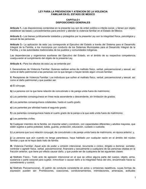 1 LEY PARA LA PREVENCION Y ATENCION DE LA VIOLENCIA ...