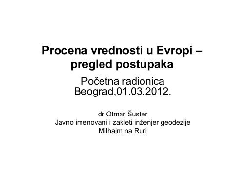 P d ti E i Procena vrednosti u Evropi â pregled postupaka