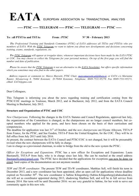 PTSC TELEGRAM 30 - European Association for Transactional ...