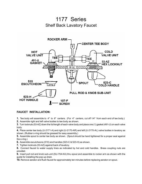 Shelf Back Lavatory Faucet Application Notes (PDF) - Central Brass