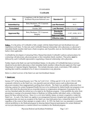 Physician Referral Policy - CoxHealth