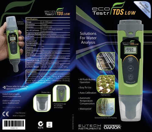 EcoTestr TDS Low Instruction Sheet - Eutech