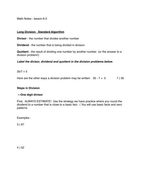 Long Division Work Mats for Standard Algorithm - Divide by 1-Digit Numbers