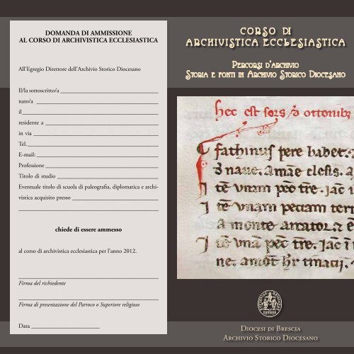 CORSO DI ARCHIVISTICA ECCLESIASTICA - Diocesi di Brescia