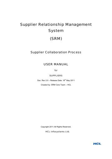 Supplier Relationship Management System (SRM) - HCL Infosystems