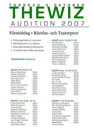 Schema fÃ¶r AUDITION 4 oktober 2007