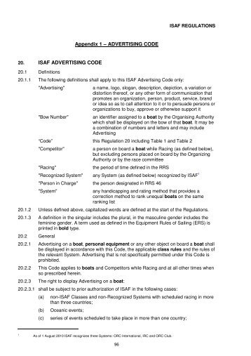 ISAF Regulation 20 - Advertising Code - Formula Windsurfing