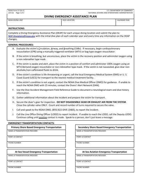 NOAA Form 57 03 21 Diving Emergency Assistance Plan noaa-form-57-03-21-diving-emergency-assistance-plan