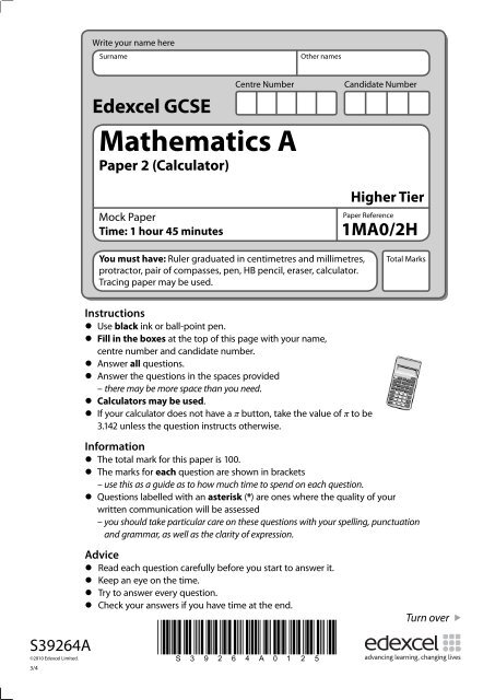 S39264a Gcse Sam Maths Imao 2h 2010 Indd Thomas
