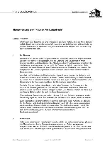 HERZOGSÄGMÜHLE Hausordnung der "Häuser Am  Latterbach"